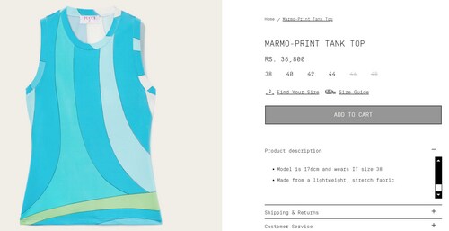 Isha Ambani's blue mini dress is from the brand Pucci and costs  ₹36,800. (https://www.pucci.com/)