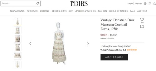Isha's vintage Dior dress comes with a price tag of Rs. 8,31,451. (https://www.1stdibs.com/)