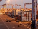 A general view of a container terminal is seen at Mundra Port, one of the ports handled by India's Adani Ports and Special Economic Zone Ltd, in Gujarat.