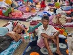 People at a relief camp in Manipur’s Jiribam district on Saturday, June 22. (PTI) People at a relief camp in Manipur’s Jiribam district on Saturday, June 22. (PTI)