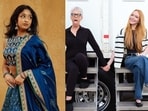 Maitreyi Ramakrishnan (left) and Jamie Lee Curtis and Lindsay Lohan (right), back on set for Freaky Friday 2.