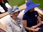 Princess Anne, Princess Royal and Lady Sarah Chatto are seen during the Royal procession on ladies day ahead of the races.