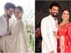 Sonakshi Sinha wore her mom's white Chikankari saree to marry Zaheer Iqbal and a sindoori red silk saree for their reception. Sonakshi Sinha wore her mom's white Chikankari saree to marry Zaheer Iqbal and a sindoori red silk saree for their reception.