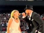 Travis Kelce brushes Taylor's nose for a special performance at the Eras Tour. Travis Kelce brushes Taylor's nose for a special performance at the Eras Tour.