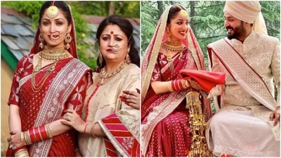 Next on the list is the stunning Yami Gautam, who gives a masterclass in slaying a red bridal saree with the utmost flair. For her wedding’s main event, she wore a silk saree with zari embroidery created by Anita Dongre. Accessorised with heavy diamond jewellery, bold red lips and her hair tied in a neat bun with a veil adorning her head, she rocked bridal fashion. (Instagram) Next on the list is the stunning Yami Gautam, who gives a masterclass in slaying a red bridal saree with the utmost flair. For her wedding’s main event, she wore a silk saree with zari embroidery created by Anita Dongre. Accessorised with heavy diamond jewellery, bold red lips and her hair tied in a neat bun with a veil adorning her head, she rocked bridal fashion. (Instagram)