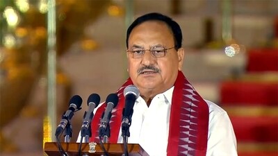 BJP leader JP Nadda takes oath as the Cabinet Minister during the swearing-in ceremony, at Rashtrapati Bhavan, in New Delhi. (ANI) BJP leader JP Nadda takes oath as the Cabinet Minister during the swearing-in ceremony, at Rashtrapati Bhavan, in New Delhi. (ANI)