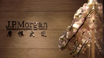 The JP Morgan sign is pictured at its office. (Reuters)