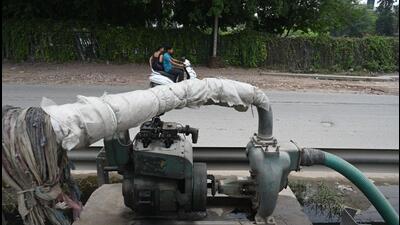 Last year, GMDA installed more water pumps to remove waterlogged during rain on National Highway-48 near Khandsa village. (HT PHOTO)