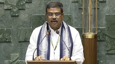 Amid the raging controversy regarding paper leaks around entrance exams, Education Minister Dharmendra Pradhan takes oath as an MP from Odisha's Sambalpur. (ANI)