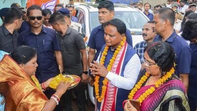 Odisha chief minister Mohan Majhi being welcomed by his family members during a visit to his native place in Keonjhar on Monday. (PTI) Odisha chief minister Mohan Majhi being welcomed by his family members during a visit to his native place in Keonjhar on Monday. (PTI)