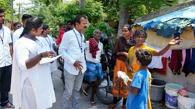 Kallakurichi: Health officials interact with locals after the recent liquor tragedy, in Kallakurichi, Friday, June 21, 2024 (PTI Photo/R Senthilkumar) (PTI) Kallakurichi: Health officials interact with locals after the recent liquor tragedy, in Kallakurichi, Friday, June 21, 2024 (PTI Photo/R Senthilkumar) (PTI)