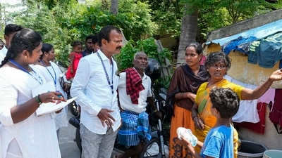 Kallakurichi: Health officials interact with locals after the recent liquor tragedy, in Kallakurichi. (PTI) Kallakurichi: Health officials interact with locals after the recent liquor tragedy, in Kallakurichi. (PTI)
