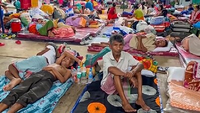 People at a relief camp in Manipur’s Jiribam district on Saturday, June 22. (PTI) People at a relief camp in Manipur’s Jiribam district on Saturday, June 22. (PTI)