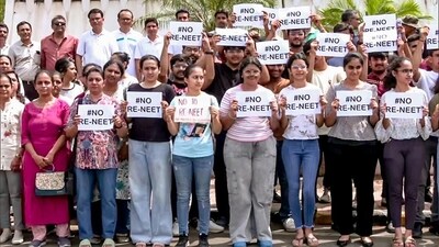 Students protest against NEET-UG retest in Rajkot on Sunday. (ANI) Students protest against NEET-UG retest in Rajkot on Sunday. (ANI)
