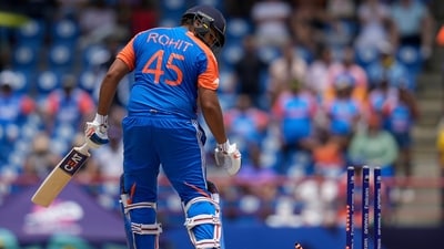 It was Starc himself who eventually dismissed Rohit but the 37-year-old had hit 92 runs in 41 balls by then, smashing eight sixes and seven fours. Suryakumar Yadav, Shivam Dube and Hardik Pandya continued the carnage after that, although Australia managed to pull things back somewhat between the 15th and 19th overs. (AP) It was Starc himself who eventually dismissed Rohit but the 37-year-old had hit 92 runs in 41 balls by then, smashing eight sixes and seven fours. Suryakumar Yadav, Shivam Dube and Hardik Pandya continued the carnage after that, although Australia managed to pull things back somewhat between the 15th and 19th overs. (AP)