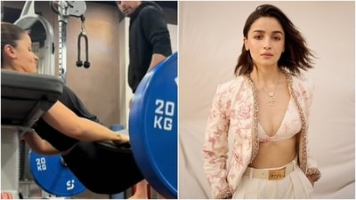 Alia Bhatt lifts 40 kgs as she does hip thrusts at gym in viral video. (Instagram) Alia Bhatt lifts 40 kgs as she does hip thrusts at gym in viral video. (Instagram)
