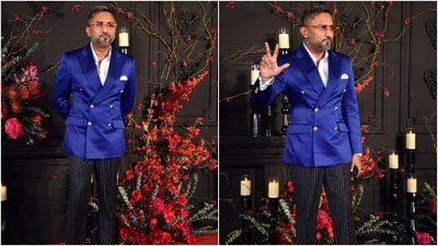 Honey Singh, who also performed at Sonakshi's wedding reception, arrived at the star-studded bash in a blue blazer, white shirt, and black pinstripe pants. (HT Photo/Varinder Chawla) Honey Singh, who also performed at Sonakshi's wedding reception, arrived at the star-studded bash in a blue blazer, white shirt, and black pinstripe pants. (HT Photo/Varinder Chawla)