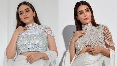 Heena stuns in a pearl-adorned blouse reminiscent of Kriti Sanon’s, which she flawlessly paired with a perfectly matched nude makeup look. Heena stuns in a pearl-adorned blouse reminiscent of Kriti Sanon’s, which she flawlessly paired with a perfectly matched nude makeup look.
