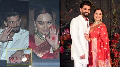 Sonakshi Sinha-Zaheer Iqbal's wedding: Newlywed Sonakshi Sinha ditched mehendi for traditional alta during her wedding and reception ceremonies. (Instagram) Sonakshi Sinha-Zaheer Iqbal's wedding: Newlywed Sonakshi Sinha ditched mehendi for traditional alta during her wedding and reception ceremonies. (Instagram)