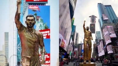 Virat Kohli's lifesize statue unveiled at New York City's iconic landmark, Times Square. Virat Kohli's lifesize statue unveiled at New York City's iconic landmark, Times Square.