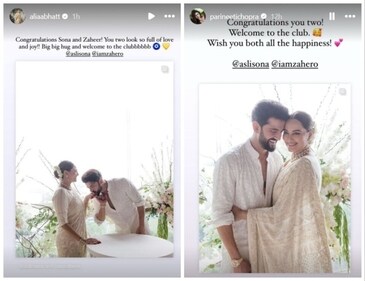 Alia Bhatt and Parineeti Chopra congratulated Sonakshi Sinha and Zaheer Iqbal on Instagram Stories.