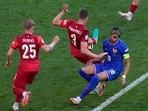 Kylian Mbappe of France falls with Poland's Pawel Dawidowicz during a Group D match Kylian Mbappe of France falls with Poland's Pawel Dawidowicz during a Group D match