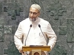 All India Majlis-e-Ittehadul Muslimeen (AIMIM) MP Asaduddin Owaisi takes oath as a Member of the 18th Lok Sabha during its second day, at the Parliament, in New Delhi on Tuesday. (ANI Photo/SansadTV) All India Majlis-e-Ittehadul Muslimeen (AIMIM) MP Asaduddin Owaisi takes oath as a Member of the 18th Lok Sabha during its second day, at the Parliament, in New Delhi on Tuesday. (ANI Photo/SansadTV)