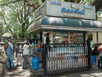 Customers at a Nandini milk shop in Bengaluru.