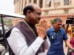 BJP MP Om Birla arrives at the Parliament House complex during the first session of the 18th Lok Sabha. BJP MP Om Birla arrives at the Parliament House complex during the first session of the 18th Lok Sabha.