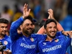 Afghanistan's captain Rashid Khan with teammate Gulbadin Naib Afghanistan's captain Rashid Khan with teammate Gulbadin Naib