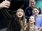 Taylor Swift posted a selfie with Royal family members and her boyfriend Travis Kelce with the message, "Happy Bday M8!," expressing her excitement at having Prince William and his kids as guests. Taylor Swift posted a selfie with Royal family members and her boyfriend Travis Kelce with the message, "Happy Bday M8!," expressing her excitement at having Prince William and his kids as guests.