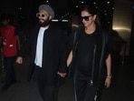Deepika Padukone and Ranveer Singh twin in black at the airport. Deepika Padukone and Ranveer Singh twin in black at the airport.