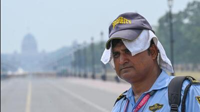 A security guard at Kartavya Path in New Delhi on Tuesday. (Sanjeev Verma/HT Photo) A security guard at Kartavya Path in New Delhi on Tuesday. (Sanjeev Verma/HT Photo)