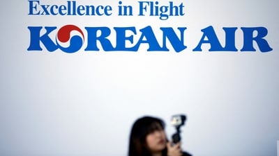 FILE PHOTO: The logo of  Korean Airlines is seen at its aviation shed in Incheon, South Korea, February 27, 2017.  REUTERS/Kim Hong-Ji/File Photo (REUTERS)