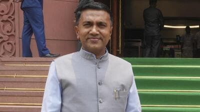 Goa chief minister Pramod Sawant at the Parliament House complex in New Delhi (PTI)