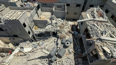 A view shows the site of an Israeli strike on a house where Hamas leader Ismail Haniyeh's sister and other relatives were killed, amid Israel-Hamas conflict, at the Shati (Beach) refugee camp, in Gaza City (REUTERS)