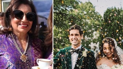 Kiran Mazumdar-Shaw was photographed at Sidhartha Mallya's lavish wedding. Kiran Mazumdar-Shaw was photographed at Sidhartha Mallya's lavish wedding.
