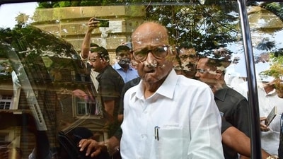 Mumbai, India – Mar 27, 2024: Nationalist Congress Party (Sharad Chandra Pawar) Party president Sharad Pawar leaves after a meeting of the Central Parliamentary Executive Committee, at Ballard Estate, in Mumbai, India, on Wednesday, Mar 27, 2024. (Photo by Bhushan Koyande/HT Photo) Mumbai, India – Mar 27, 2024: Nationalist Congress Party (Sharad Chandra Pawar) Party president Sharad Pawar leaves after a meeting of the Central Parliamentary Executive Committee, at Ballard Estate, in Mumbai, India, on Wednesday, Mar 27, 2024. (Photo by Bhushan Koyande/HT Photo)