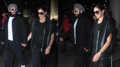 Ranveer Singh and Deepika Padukone at the airport Ranveer Singh and Deepika Padukone at the airport
