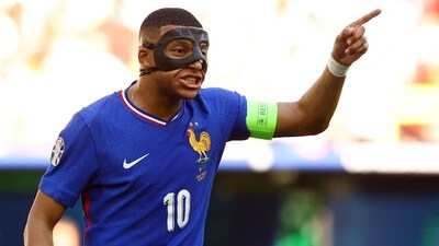 France's Kylian Mbappe reacts during the match (REUTERS)