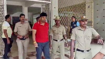 Janata Dal (Secular) MLC Suraj Revanna after a medical test in Hassan on Sunday. (ANI) Janata Dal (Secular) MLC Suraj Revanna after a medical test in Hassan on Sunday. (ANI)