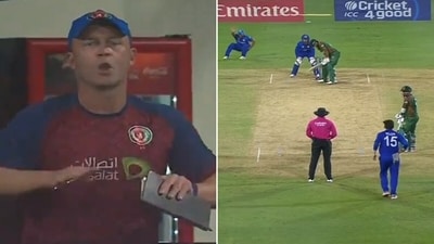 Gulbadin Naib went down immediately after Jonathan Trott signalled Afghanistan to slow things down (Screengrab) Gulbadin Naib went down immediately after Jonathan Trott signalled Afghanistan to slow things down (Screengrab)