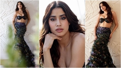 On the ramp, Janhvi stunned the audience in a black sequinned bustier blouse and a mermaid-style skirt featuring a dramatic train. The actor didn't wear any bold accessories - except two rings - with the ensemble, allowing it to be the star of the look. (Instagram) On the ramp, Janhvi stunned the audience in a black sequinned bustier blouse and a mermaid-style skirt featuring a dramatic train. The actor didn't wear any bold accessories - except two rings - with the ensemble, allowing it to be the star of the look. (Instagram)