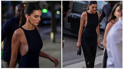 Kendall Jenner looked stunning during a second outing with boyfriend Bad Bunny in Paris. She wore a black dress, tied her hair in a ponytail and carried a bag. 