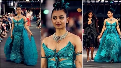 Radhika accessorised the ensemble with a choker statement necklace and a hair embellishment decorating her braided top knot. Meanwhile, triple-winged eyeliner, darkened brows, mascara-adorned lashes, rouge-tinted cheeks, and mauve lip shade completed the glam. (Instagram) Radhika accessorised the ensemble with a choker statement necklace and a hair embellishment decorating her braided top knot. Meanwhile, triple-winged eyeliner, darkened brows, mascara-adorned lashes, rouge-tinted cheeks, and mauve lip shade completed the glam. (Instagram)