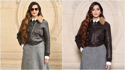 Sonam also carried a black Dior bag with her chic ensemble. Lastly, the actor chose shimmery nude eyeshadow, grey eyeliner, darkened brows, mauve lips, rouge on the cheeks, beaming highlighter, mascara-adorned lashes, and side-parted loose locks to complete the glam. (Instagram) Sonam also carried a black Dior bag with her chic ensemble. Lastly, the actor chose shimmery nude eyeshadow, grey eyeliner, darkened brows, mauve lips, rouge on the cheeks, beaming highlighter, mascara-adorned lashes, and side-parted loose locks to complete the glam. (Instagram)