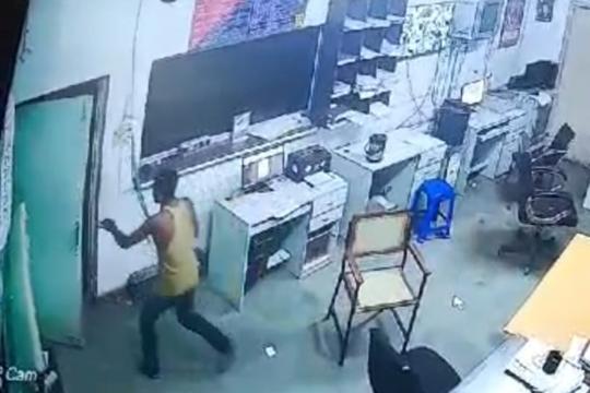 Another CCTV footage shows the attacker, armed with a sword, entering the room of the head constable in the police station in Ludhiana on Monday night.