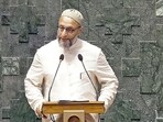 All India Majlis-e-Ittehadul Muslimeen (AIMIM) MP Asaduddin Owaisi takes oath as a Member of the 18th Lok Sabha during its second day, at the Parliament, in New Delhi on Tuesday. (ANI Photo/SansadTV) All India Majlis-e-Ittehadul Muslimeen (AIMIM) MP Asaduddin Owaisi takes oath as a Member of the 18th Lok Sabha during its second day, at the Parliament, in New Delhi on Tuesday. (ANI Photo/SansadTV)