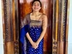 Rashmika Mandanna wore her saree in traditional style while attending the wedding. Rashmika Mandanna wore her saree in traditional style while attending the wedding.