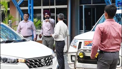 A CBI team exits the Economic Offences Unit (EOU) office in Patna in NEET paper leak case, on Tuesday,25, 2024. (Santosh Kumar/ Hindustan Times) A CBI team exits the Economic Offences Unit (EOU) office in Patna in NEET paper leak case, on Tuesday,25, 2024. (Santosh Kumar/ Hindustan Times)